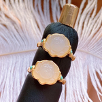 Natural Hetian white jade turquoise lotus flower craft charm opening adjustable ring TIANTIAN LIFE Market Place