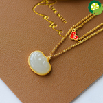 Natural HeTian white jade Xiangyun clavicle chain Chinese style antique Enamel Charm pendant necklace TIANTIAN LIFE Market Place