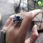 Natural Hetian jade enamel porcelain lotus canopy Chinese retro style open ring TIANTIAN LIFE Market Place