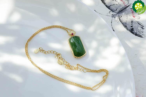 Natural Hetian Jade square temperament high sense design pendant necklace TIANTIAN LIFE Market Place