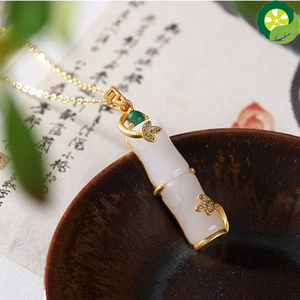 Natural Hetian jade bamboo Chinese style retro Bohemian charm Pendant Necklace TIANTIAN LIFE Market Place