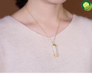 Natural Hetian jade bamboo Chinese style retro Bohemian charm Pendant Necklace TIANTIAN LIFE Market Place