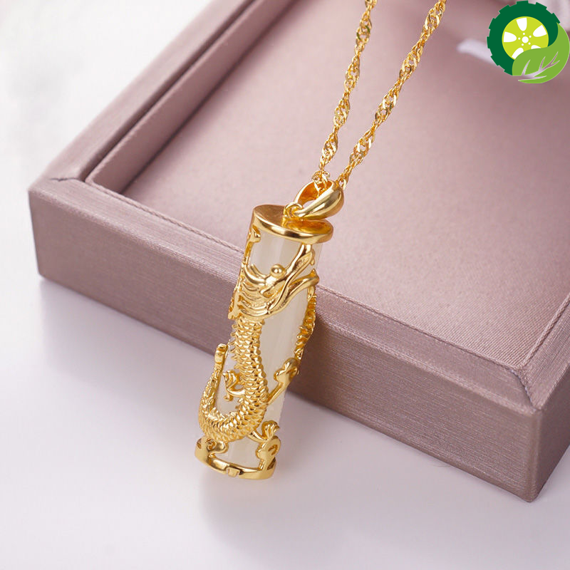Natural heTian jade dragon and Phoenix Chinese style retro couple Pendant Necklace TIANTIAN LIFE Market Place