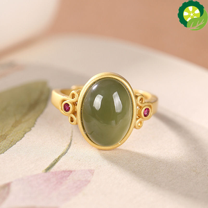 Natural hetian jade oval ring craftsmanship Chinese retro palace opening adjustable brand jewelry TIANTIAN LIFE Market Place