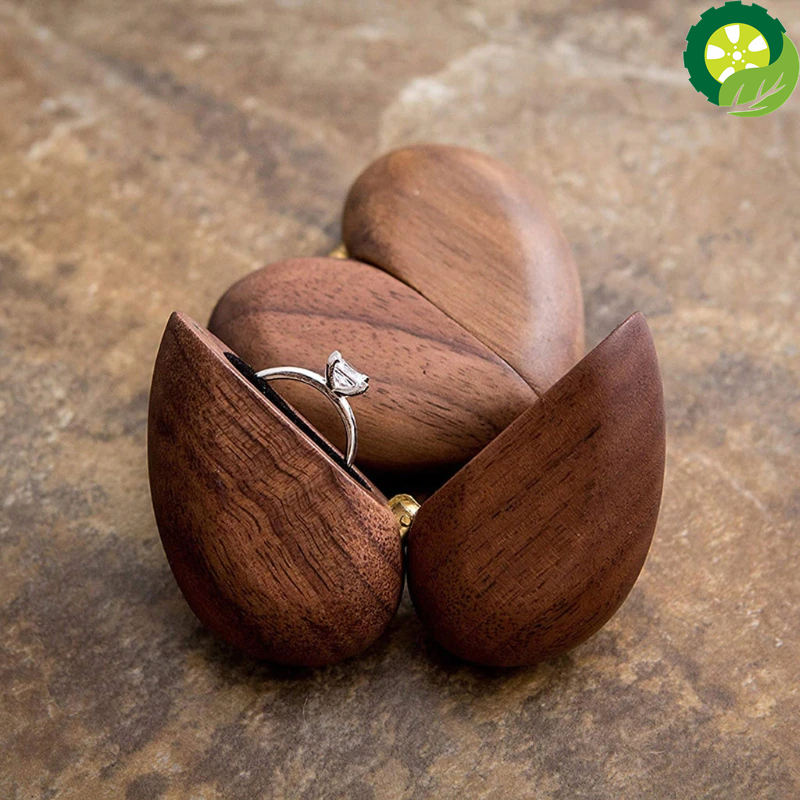 Handmade Heart Shaped Walnut Wood Ring Box Case for Proposal Engagement TIANTIAN LIFE Market Place