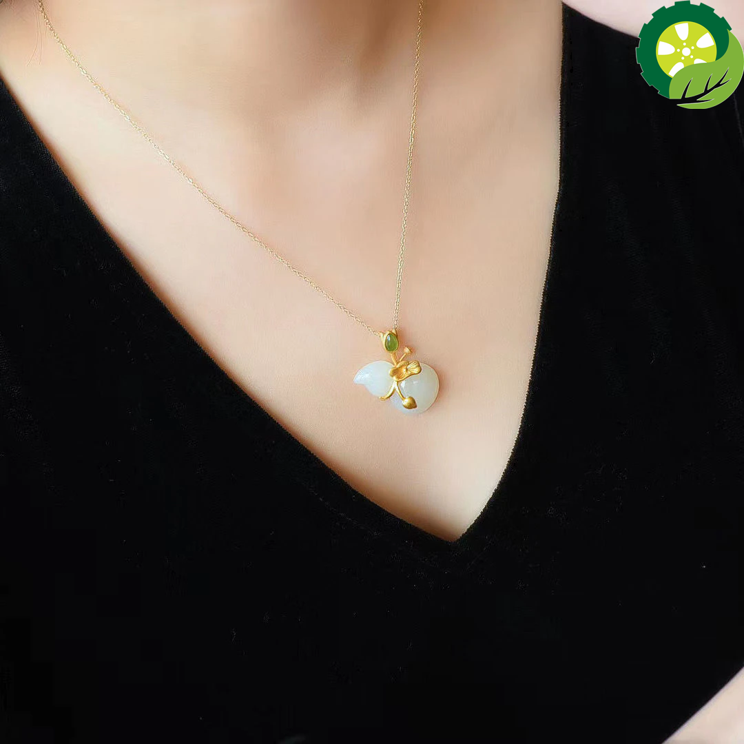 Natural Hetian jade necklace Chinese style retro lotus leaf gourd Pendant TIANTIAN LIFE Market Place