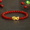 999 24K Yellow Gold 3D Luck Bless Pixiu Charm with Red Agate Beads Bracelet TIANTIAN LIFE Market Place