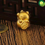 Real 24K Yellow Gold 3D Craft Cat Bead with Red Leather Bracelet TIANTIAN LIFE Market Place