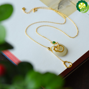 Natural Hetian jade gourd Chinese style retro unique ancient gold craft Pendant Necklace TIANTIAN LIFE Market Place