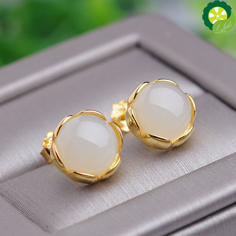 Natural Hetian jade lotus small and round cute charm fresh and delicate earring TIANTIAN LIFE Market Place