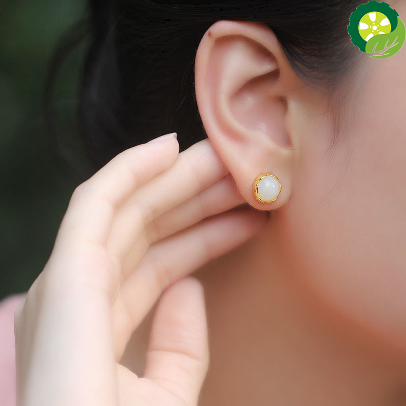 Natural Hetian jade lotus small and round cute charm fresh and delicate earring TIANTIAN LIFE Market Place