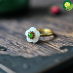 Natural HeTian White Jade Flower Chinese style court design Ring TIANTIAN LIFE Market Place