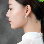 Natural jade plum blossom shape earrings Chinese retro elegant light luxury charm silver jewelry TIANTIAN LIFE Market Place