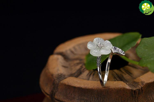 Natural Hetian jade lotus pontoon creative adjustable ring Chinese retro craft adjustable ring TIANTIAN LIFE Market Place
