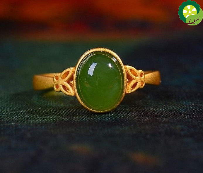 Natural Hetian jade oval Chinese style retro palace unique gold craft adjustable ring TIANTIAN LIFE Market Place