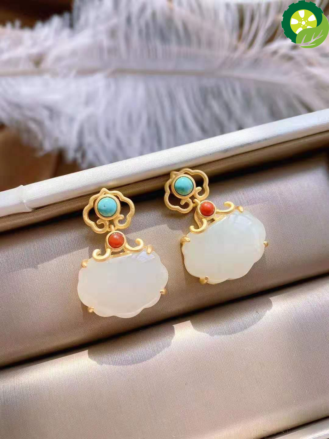 Natural Hetian white jade purse Ruyi small lock earrings retro temperament charm senior women's brand jewelry TIANTIAN LIFE Market Place