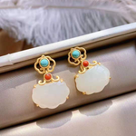 Natural Hetian white jade purse Ruyi small lock earrings retro temperament charm senior women's brand jewelry TIANTIAN LIFE Market Place