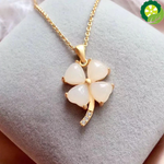 Natural Hetian jade lucky four leafs Chinese style retro palace style unique ancient gold craft Pendant Necklace TIANTIAN LIFE Market Place
