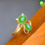 Natural Hetian jade cat opening adjustable ring cute romantic unique ancient gold craft charm silver jewelry TIANTIAN LIFE Market Place