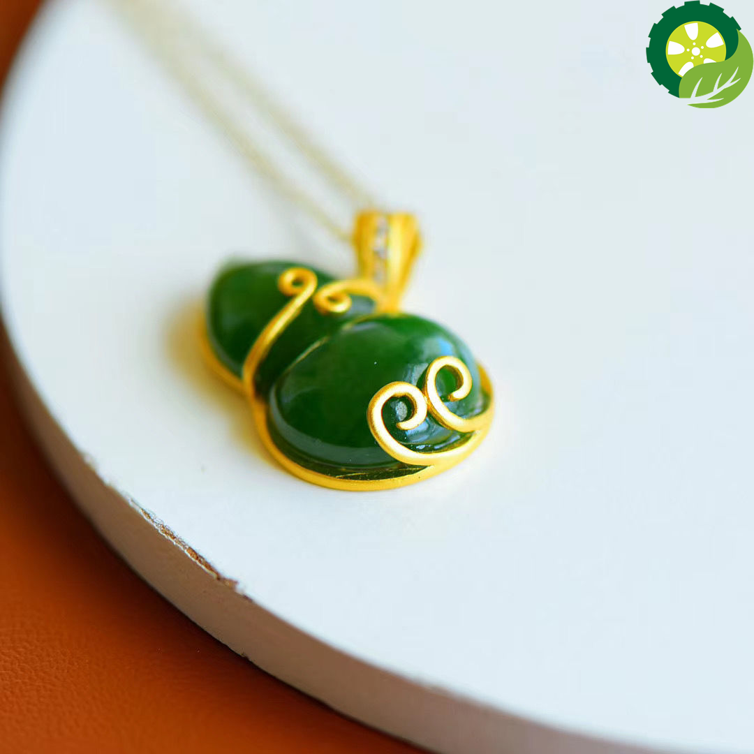 Natural high quality Hetian jade gourd Chinese style retro unique craft pendant necklace TIANTIAN LIFE Market Place