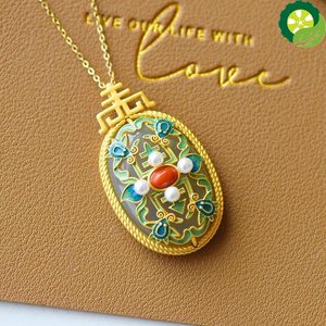 Natural Hetian white jade gutta enamel porcelain craft Chinese style retro charm silver jewelry Set TIANTIAN LIFE Market Place