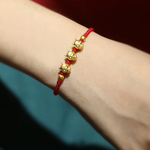 999 Real 24K Yellow Gold Woman Bracelet 3D Luck OX Bead Red Weave Bracelet / Best Gift TIANTIAN LIFE Market Place