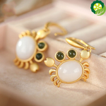 Natural Hetian jade small crab Earrings Chinese style retro fresh romantic charming brand jewelry TIANTIAN LIFE Market Place
