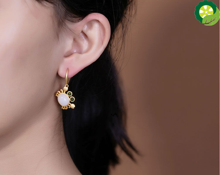 Natural Hetian jade small crab Earrings Chinese style retro fresh romantic charming brand jewelry TIANTIAN LIFE Market Place