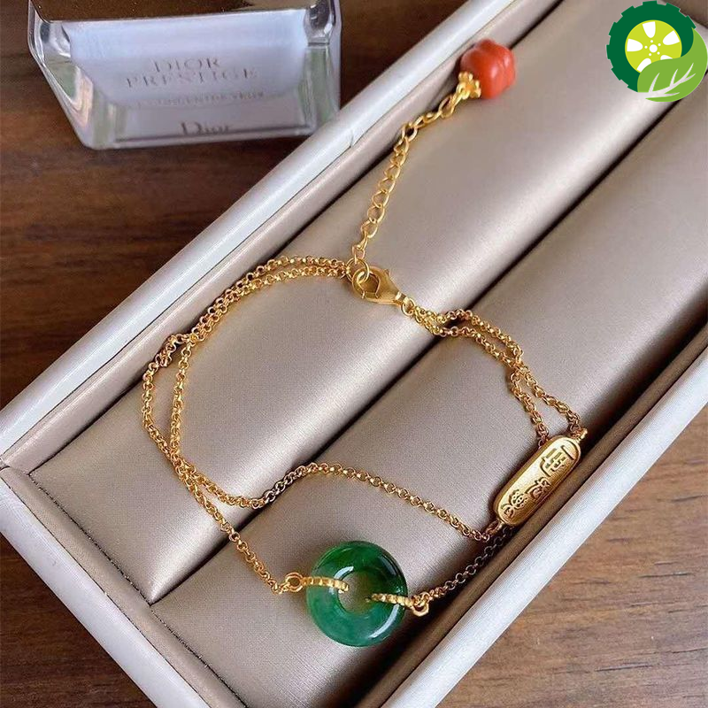 Natural Hetian jade Chinese style retro style unique ancient gold craft charm bracelet TIANTIAN LIFE Market Place