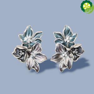 Classic Women's 925 Silver Elegant Flower Shape Handmade Enamel Earrings TIANTIAN LIFE Market Place