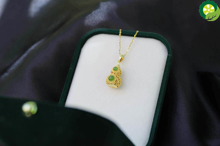 Natural Hetian jade gourd Pendant Necklace with unique Chinese ancient gold craft brand jewelry TIANTIAN LIFE Market Place