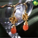 Natural hetian red jade high-quality golden lotus luxury design magnolia earrings TIANTIAN LIFE Market Place