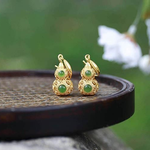 Natural jade hollow gourd Earrings Chinese style retro unique ancient gold craft charm jewelry TIANTIAN LIFE Market Place