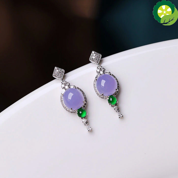 Silver inlaid ice purple jade egg round fashion all-match temperament ladies Earring TIANTIAN LIFE Market Place
