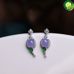 Silver inlaid ice purple jade egg round fashion all-match temperament ladies Earring TIANTIAN LIFE Market Place