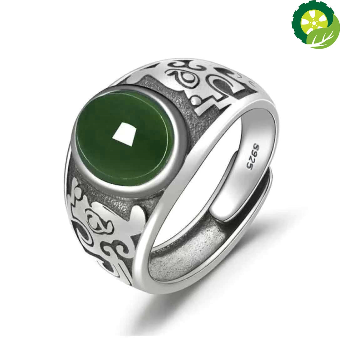 Natural Hetian jade ring retro opening adjustable ring exquisite men's silver jewelry TIANTIAN LIFE Market Place