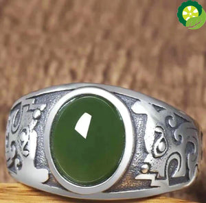 Natural Hetian jade ring retro opening adjustable ring exquisite men's silver jewelry TIANTIAN LIFE Market Place