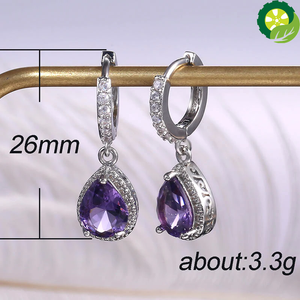 Silver 925 with Amethyst Water Drop Shaped Earrings for Women TIANTIAN LIFE Market Place