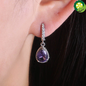 Silver 925 with Amethyst Water Drop Shaped Earrings for Women TIANTIAN LIFE Market Place
