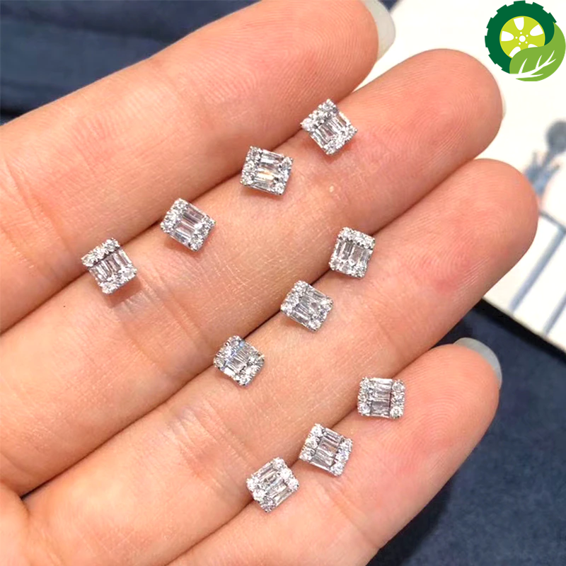 18K Solid White Gold Women Engagement Stud Earrings Certified Real Natural Diamond Earring TIANTIAN LIFE Market Place