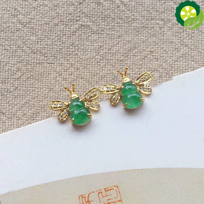 silver inlaid natural jade sweet green gourd bee exquisite fashion all-match ladies earrings TIANTIAN LIFE Market Place