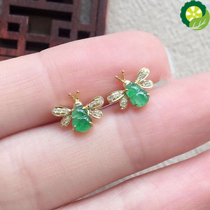 silver inlaid natural jade sweet green gourd bee exquisite fashion all-match ladies earrings TIANTIAN LIFE Market Place