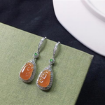 silver inlaid natural ice yellow jade earrings elegant charm creative retro female jewelry TIANTIAN LIFE Market Place