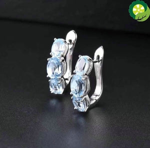 925 Silver Hoop,1.48ct Blue Topaz Gemstone Classical Elegant Fine Earrings TIANTIAN LIFE Market Place