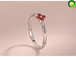 Rhodium-plated red garnet bamboo knot four-leaf clover custom sliver ring TIANTIAN LIFE Market Place