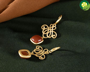 Natural Hetian red jade Chinese Knot retro court style luxury elegant Earrings TIANTIAN LIFE Market Place