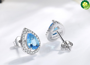 Sterling Silver Small and Simple Drop Shape Swiss Blue topaz Stud earrings TIANTIAN LIFE Market Place