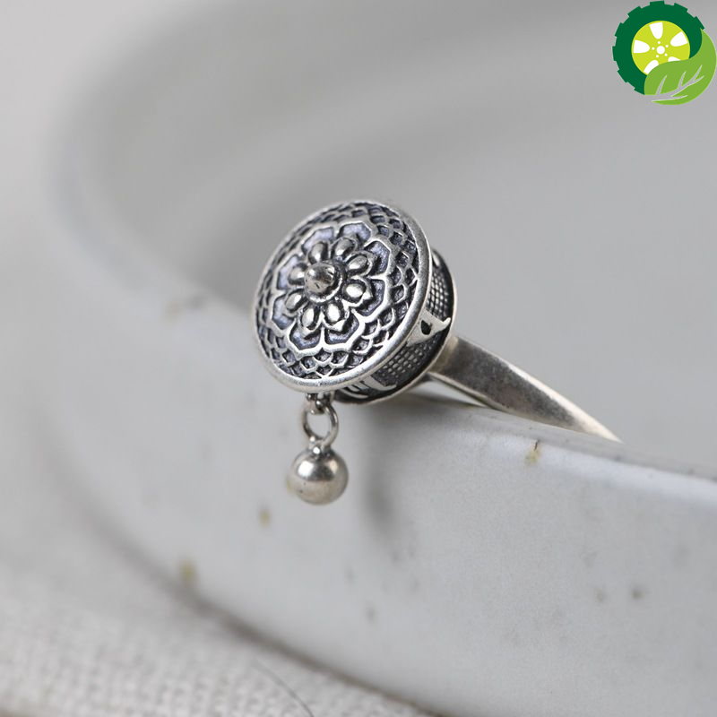 Sterling Silver Religious Retro Small Bead Charm Temperament Opening Adjustable Couple Ring TIANTIAN LIFE Market Place