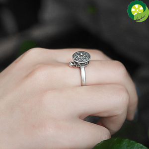 Sterling Silver Religious Retro Small Bead Charm Temperament Opening Adjustable Couple Ring TIANTIAN LIFE Market Place