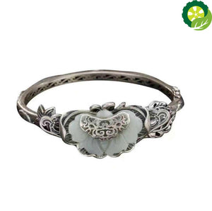 Vintage handmade butterfly silver inlaid Ruyi Hetian jade open retro bracelet TIANTIAN LIFE Market Place